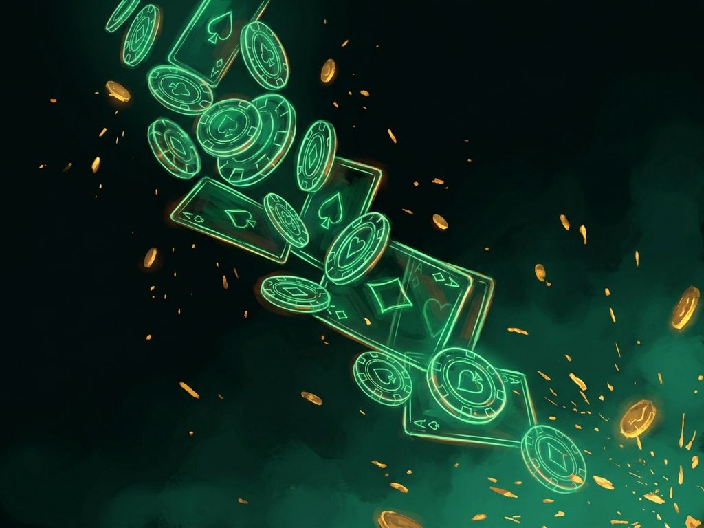 Cascading casino chips glowing with neon orange outlines