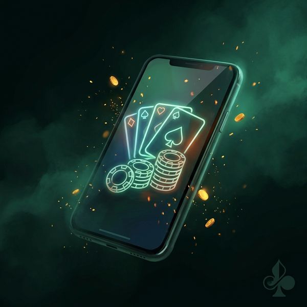 Smartphone showing casino games in dark atmosphere